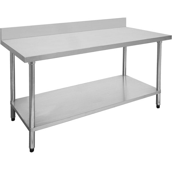 2400-6-WBB Economic 304 Grade Stainless Steel Table with splashback 2400x600x900 - 6 legs