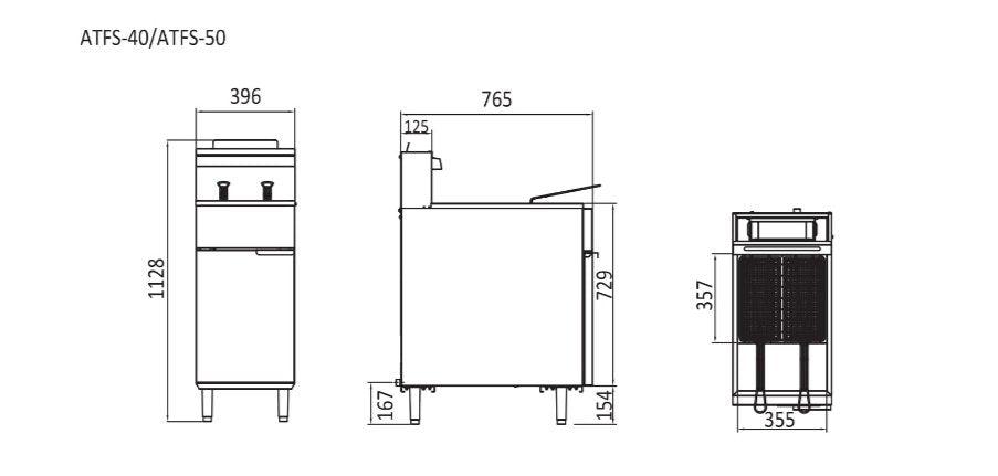 Cookrite 3 Tubes Gas Deep Fryer W395 X D765 X H1128 ATFS-40-NG