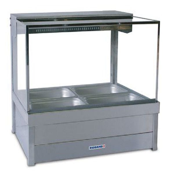 Roband Square Glass Hot Food Display Bar, 4 pans double row