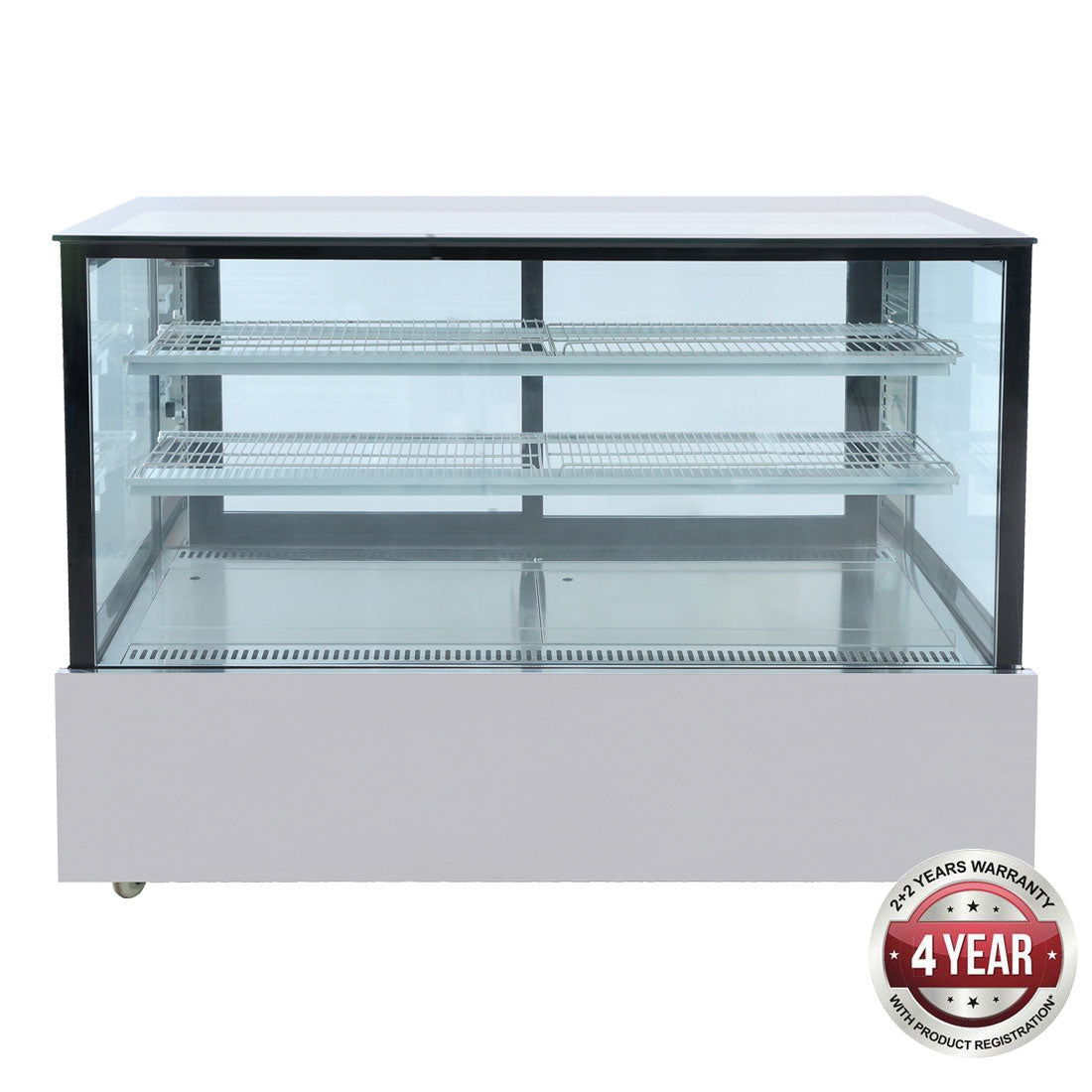 SSU150-2XB Black Trim Square Glass Cake Display 2 Shelves 1500x700x1100