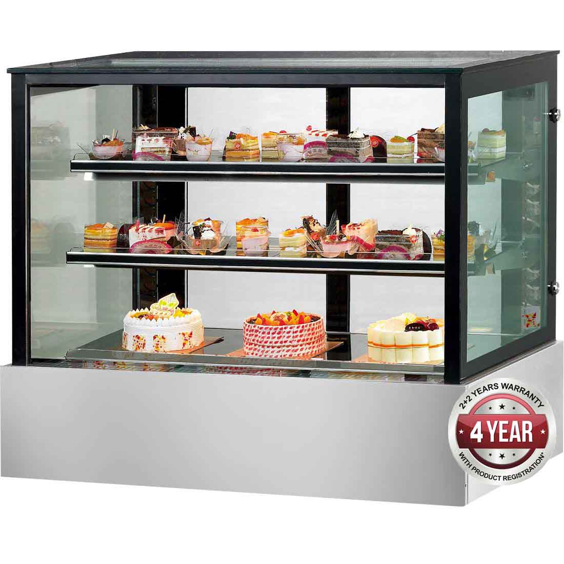 SSU150-2XB Black Trim Square Glass Cake Display 2 Shelves 1500x700x1100
