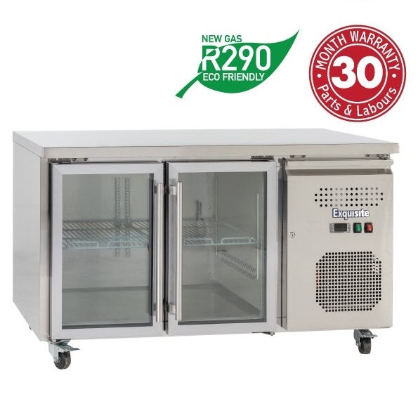 Exquisite USC260G Two Glass Doors Underbench Fridge