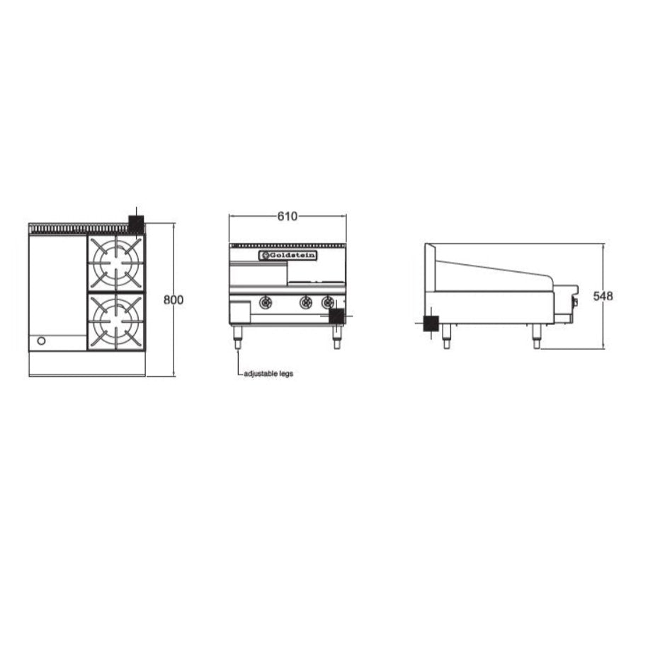 Goldstein PFB12G2 2 Burner Gas Cooktop with 305mm Griddle