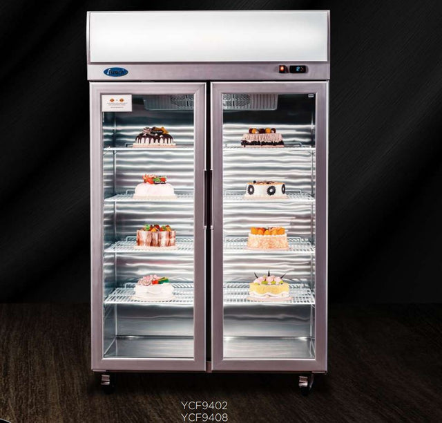 Top Mounted Double Door Glass Freezer