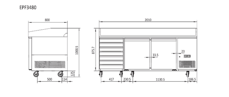 Atosa 2 Door Pizza Table Fridge With Drawers 2010mm EPF3480