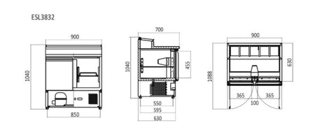 Atosa 2 Doors Open Top Saladette Fridge 900mm ESL3832