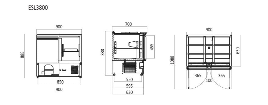 Atosa 2 Doors Sliding Lid Saladette Fridge Size 900mm ESL3800