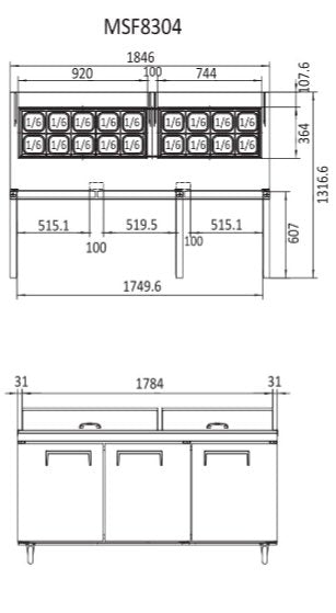 Atosa 3 Door Sandwich Prep Table Fridge1846mm MSF8304