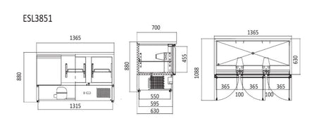 Atosa 3 Doors Table Saladette Fridge 1365mm - ESL3851