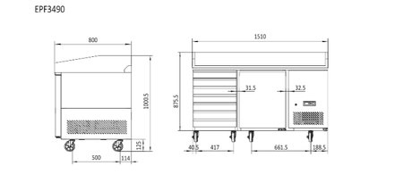 Atosa EPF3490 1 Door Pizza Table Fridge With Drawers 1510mm