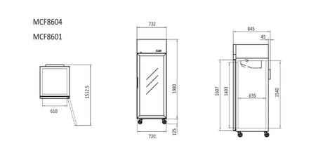 Atosa Top Mounted 1 Door Freezer Showcase 730mm MCF8601 MBF8001