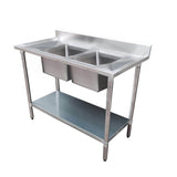 Economic 304 Grade SS Centre Double Sink Bench 1800x600x900 with two 610x400x250 sinks 1800-6-DSBC