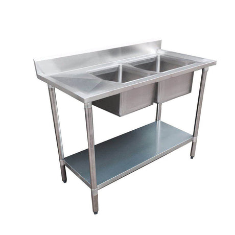 Economic 304 Grade SS Right Double Sink Bench 1500x600x900 with 400 and 500x400x250 sinks 1500-6-DSBR