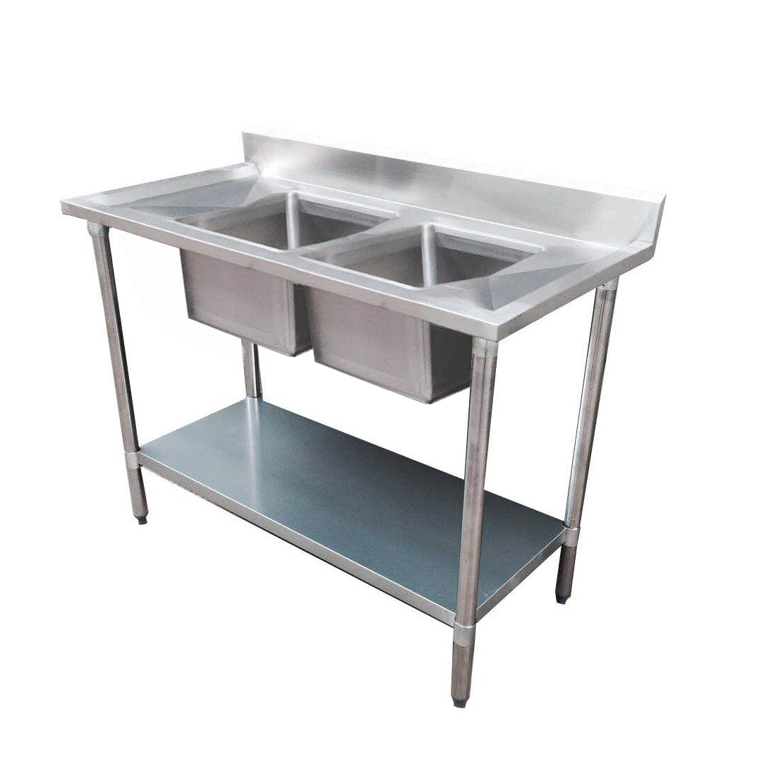 Economic 304 Grade SS Centre Double Sink Bench 2400x600x900 with two 610x400x250 sinks 2400-6-DSBC