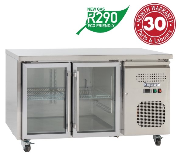 Exquisite USC260G Two Glass Doors Underbench Fridge