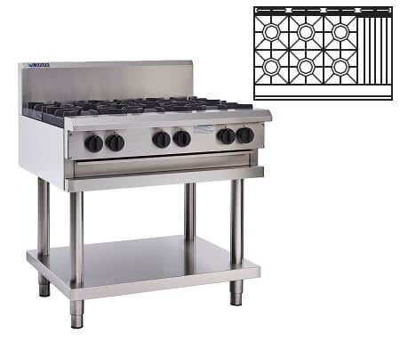 Luus CS-6B3C - Gas 6 Burner Cooktop + 300mm Chargrill on Stand