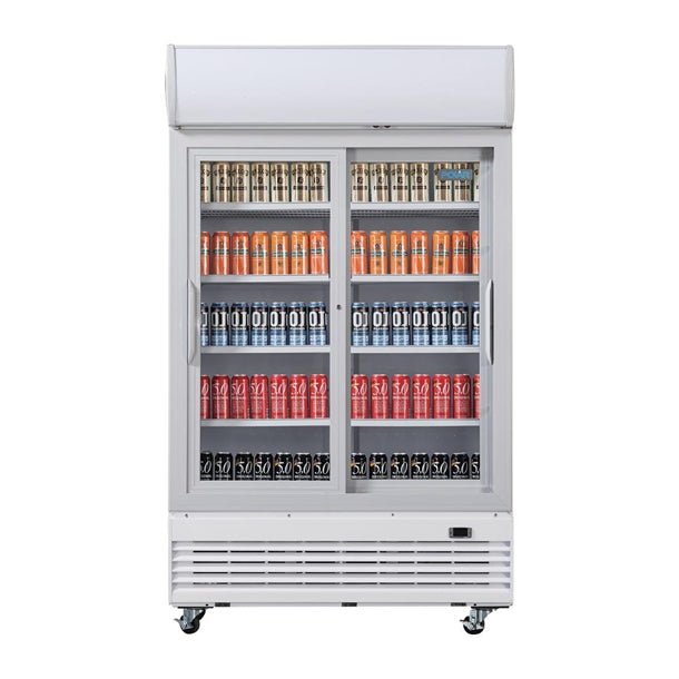 Polar G-Series Sliding Door Upright Display Cooler with Light Box 950Ltr