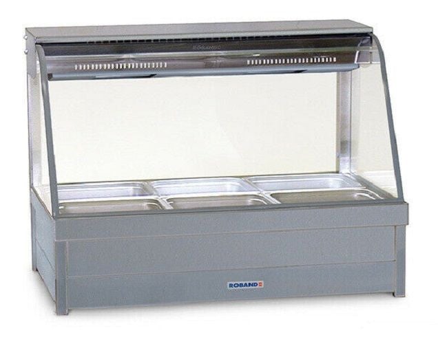 Roband Curved Glass Hot Food Display Bar, 6 pans double row with roller doors C23RD