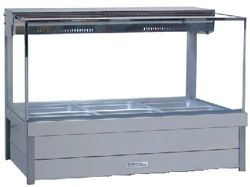 Roband Square Glass Hot Food Display Bar, 6 pans double row with roller doors