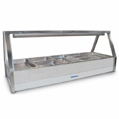 Roband Straight Glass Hot Food Display Bar, 10 pans double row with roller door