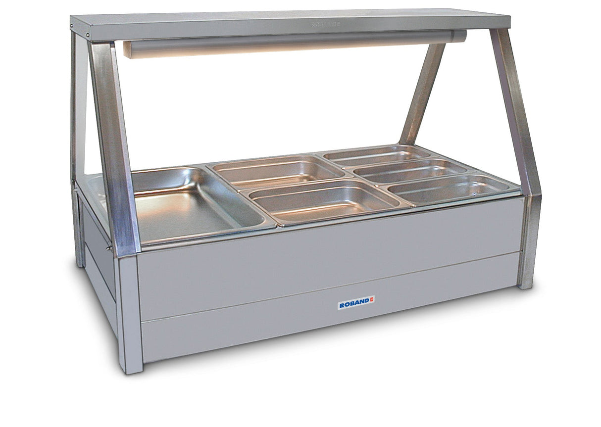 Roband Straight Glass Hot Food Display Bar, 6 pans double row with roller doors