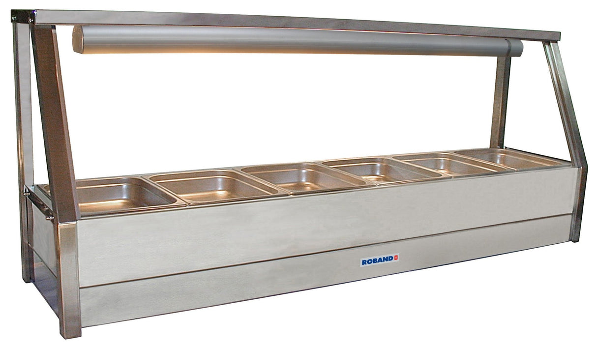 Roband Straight Glass Hot Food Display Bar, 6 pans single row