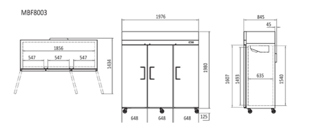 Top Mounted 3 Door Freezer 1976 Mm