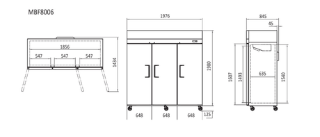 Top Mounted 3 Door Fridge 1976 Mm