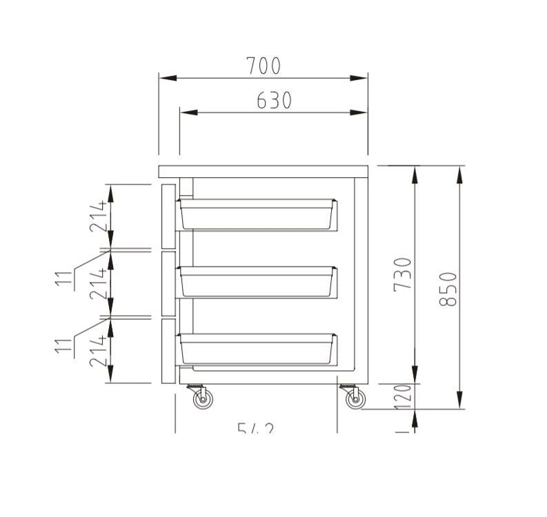 Turbo Air KUR9-3D-3 Drawer Under Counter Side Prep Table Fridge