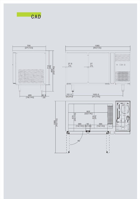 Underbench Two Door Cooling Fridge Table 1360 Mm