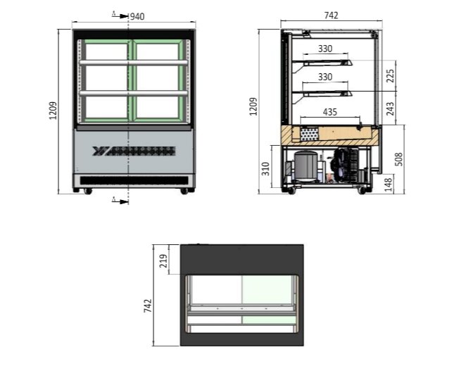 Upright Square Cake Showcase 900 Mm Fridge