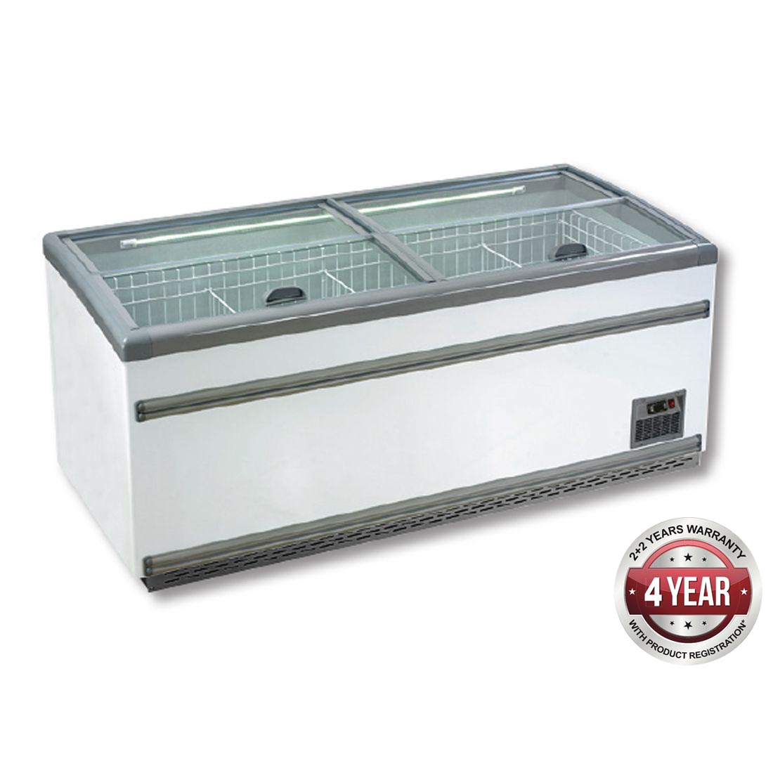 ZCD-E185S Supermarket Island Dual Temperature Freezer & Chiller‌ with Glass Sliding Lids